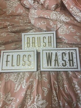 Kirklands Bathroom Wall Art Signs in White and Gold